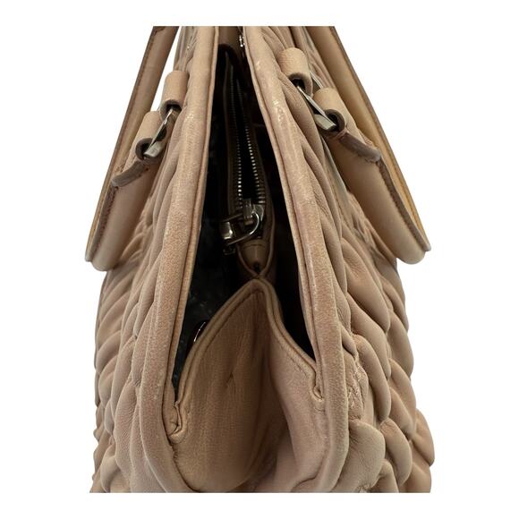 Prada Milano Nappa Gaufre Leather Tote Bag - Ruched Design Beige COA Included - Picture 8 of 12